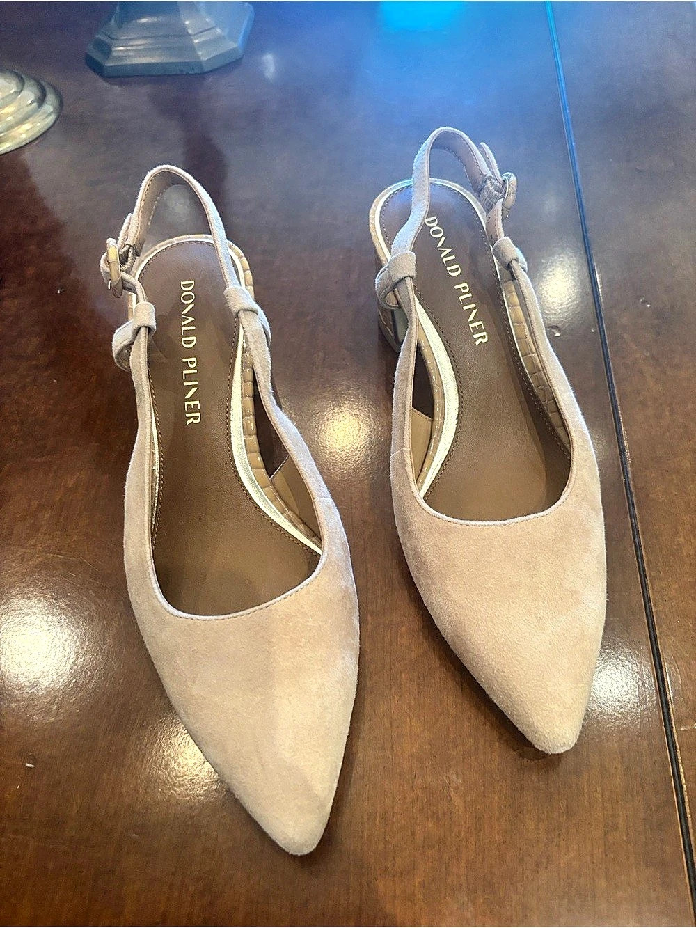 Donald Pliner Song Suede Crocodile Embossed Block Heel Slingback Pump Pointed